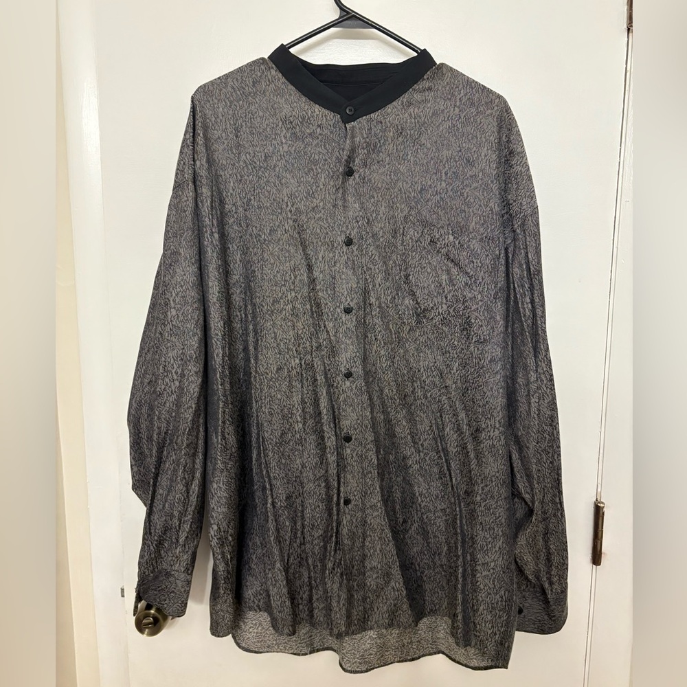 Vintage City Streets Black Gray Patterned Shirt Mandarin Band Collar Men’s XL